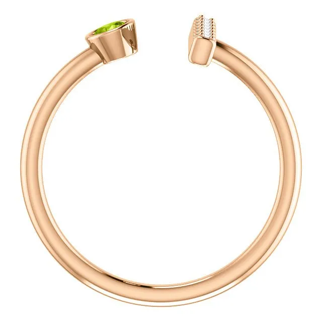 14KT GOLD .13 CT PERIDOT & .05 CTW DIAMOND BEZEL BAR RING