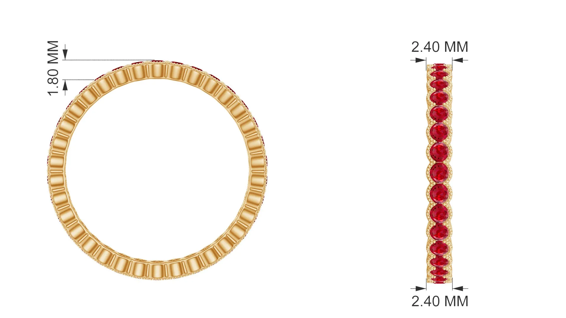 1.75 CT Lab Created Ruby Full Eternity Ring in Beaded Bezel Setting