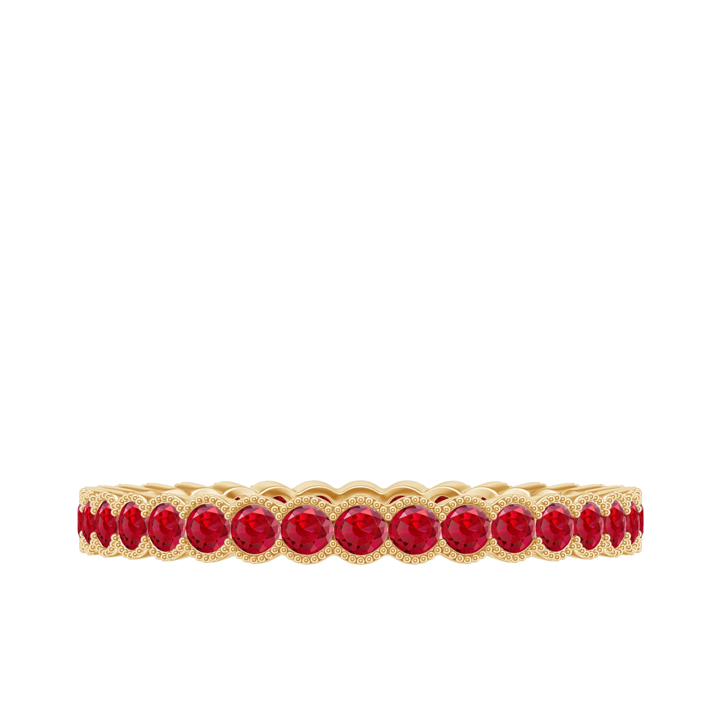 1.75 CT Lab Created Ruby Full Eternity Ring in Beaded Bezel Setting