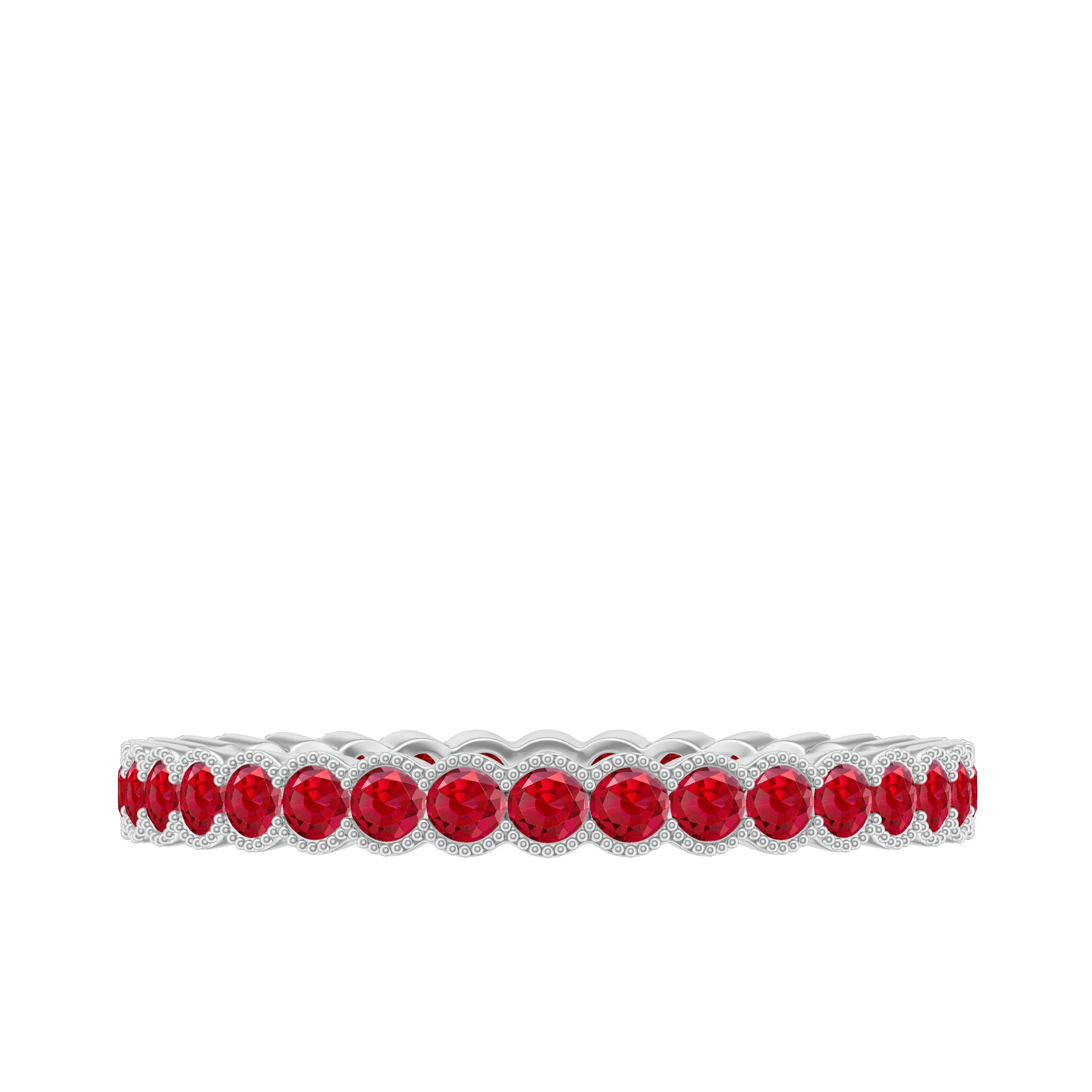 1.75 CT Lab Created Ruby Full Eternity Ring in Beaded Bezel Setting
