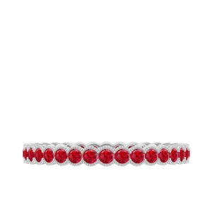 1.75 CT Lab Created Ruby Full Eternity Ring in Beaded Bezel Setting