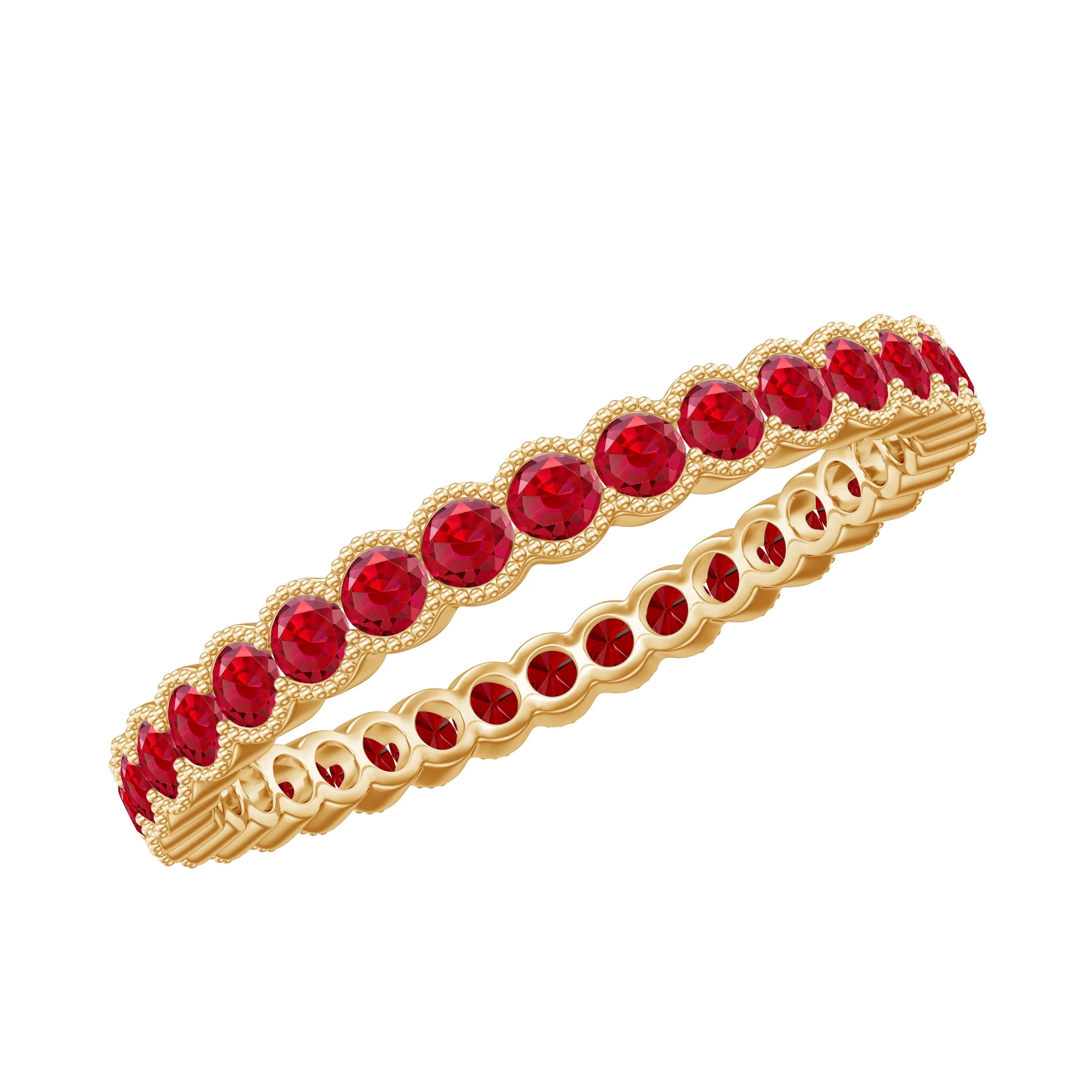 1.75 CT Lab Created Ruby Full Eternity Ring in Beaded Bezel Setting