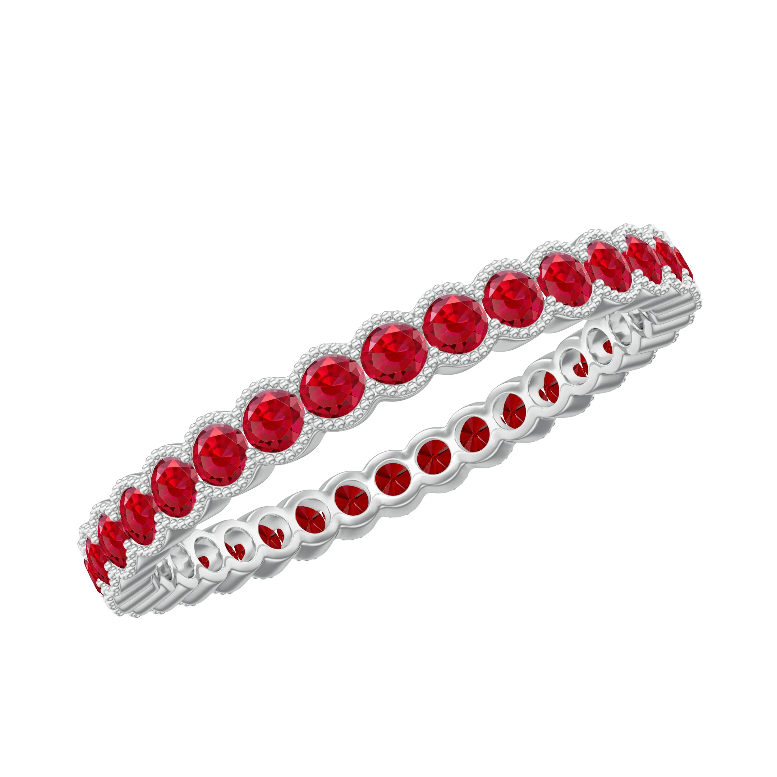 1.75 CT Lab Created Ruby Full Eternity Ring in Beaded Bezel Setting