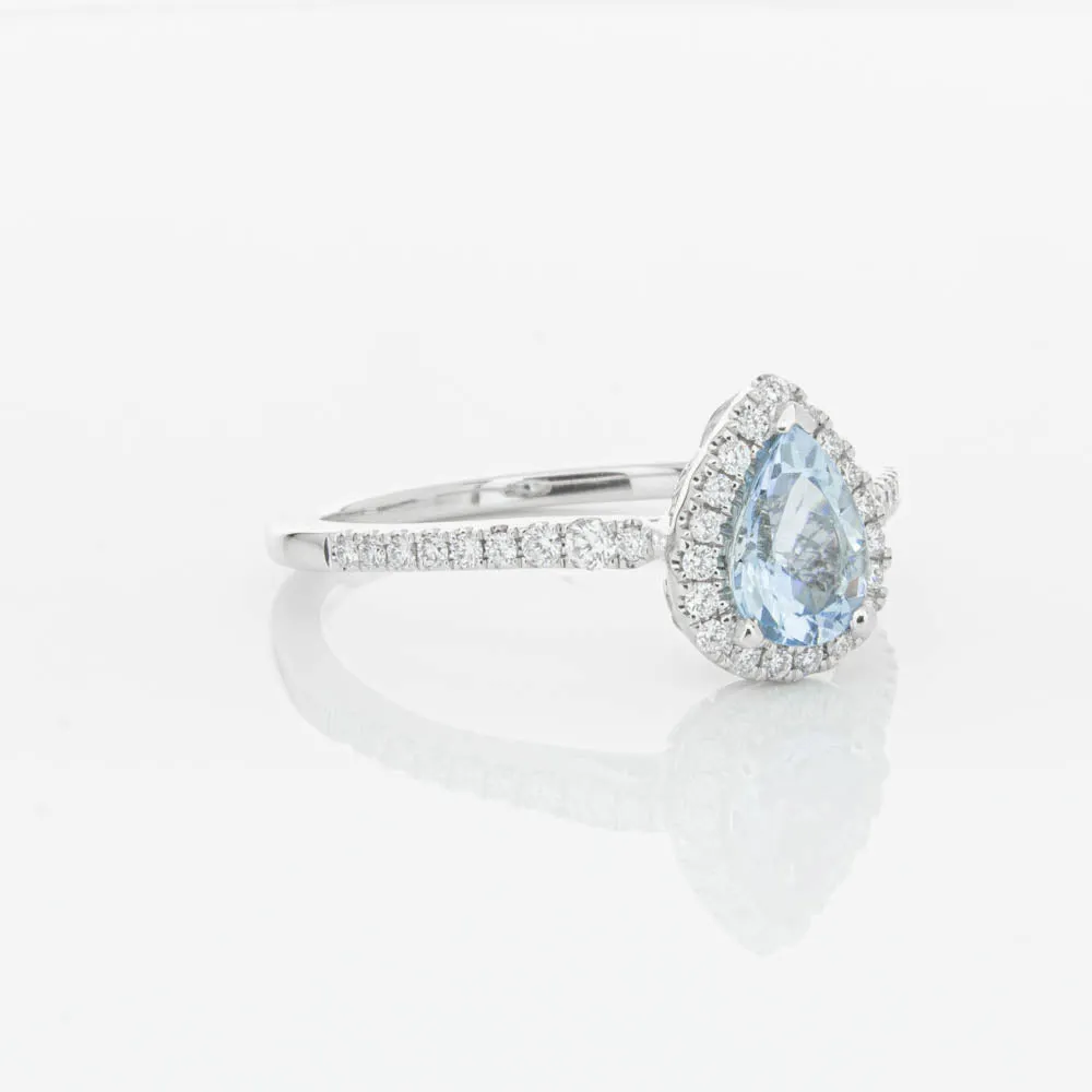 18ct White Gold .56ct Aquamarine & Diamond Mini Sierra Ring