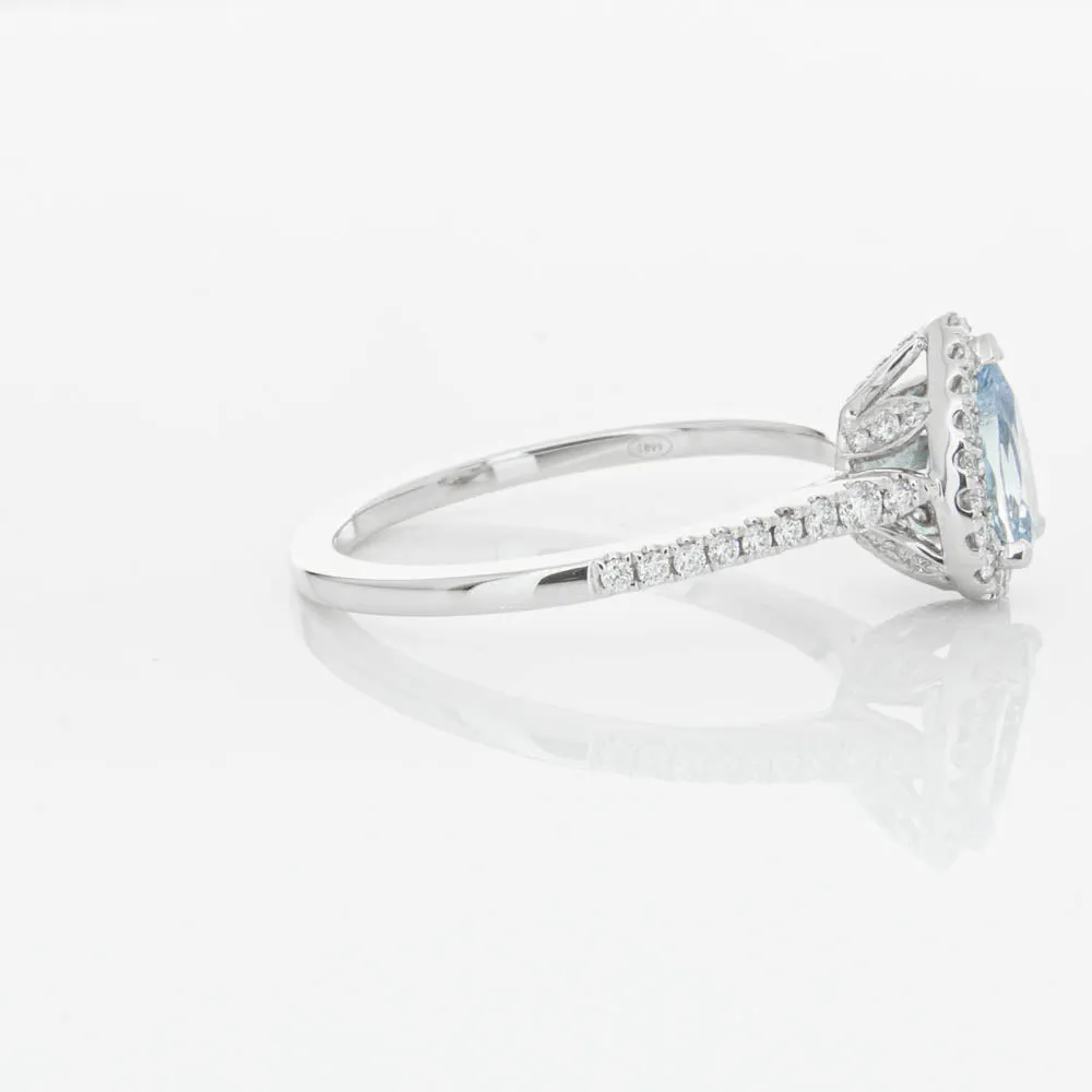 18ct White Gold .56ct Aquamarine & Diamond Mini Sierra Ring