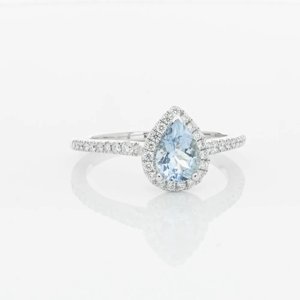 18ct White Gold .56ct Aquamarine & Diamond Mini Sierra Ring