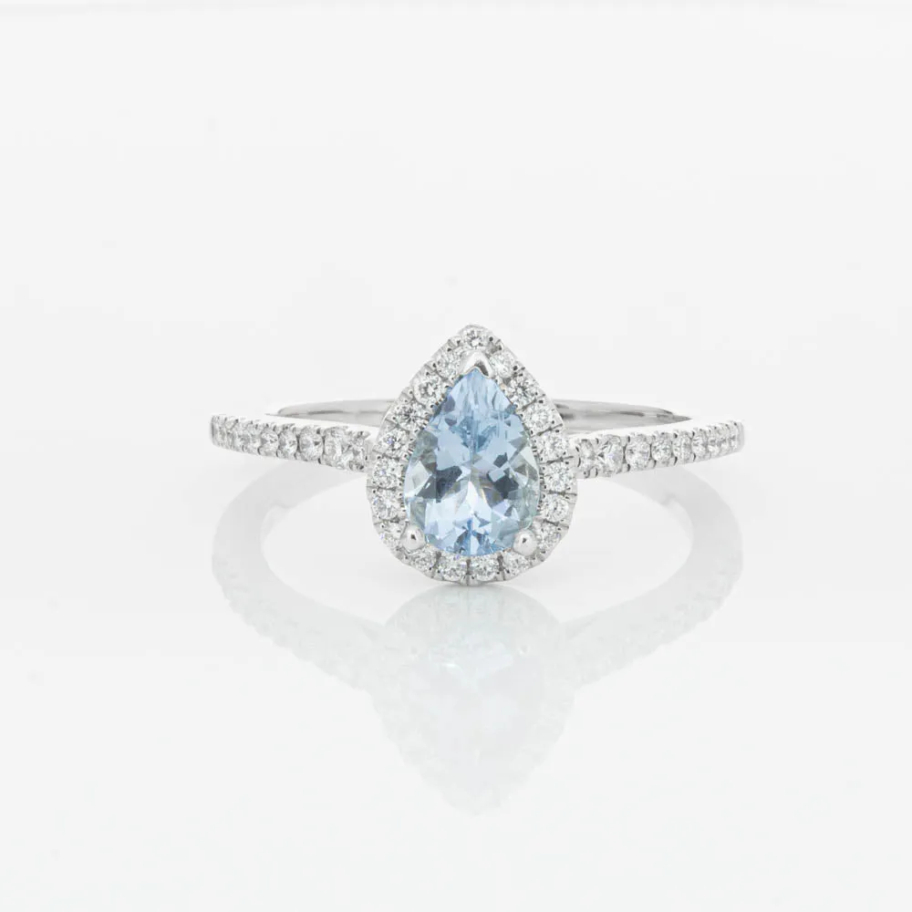 18ct White Gold .56ct Aquamarine & Diamond Mini Sierra Ring