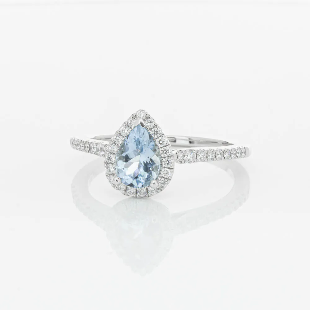 18ct White Gold .56ct Aquamarine & Diamond Mini Sierra Ring