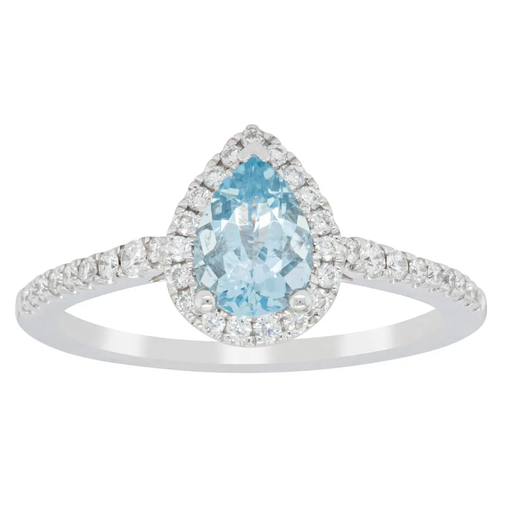 18ct White Gold .59ct Aquamarine & Diamond Mini Sierra Ring