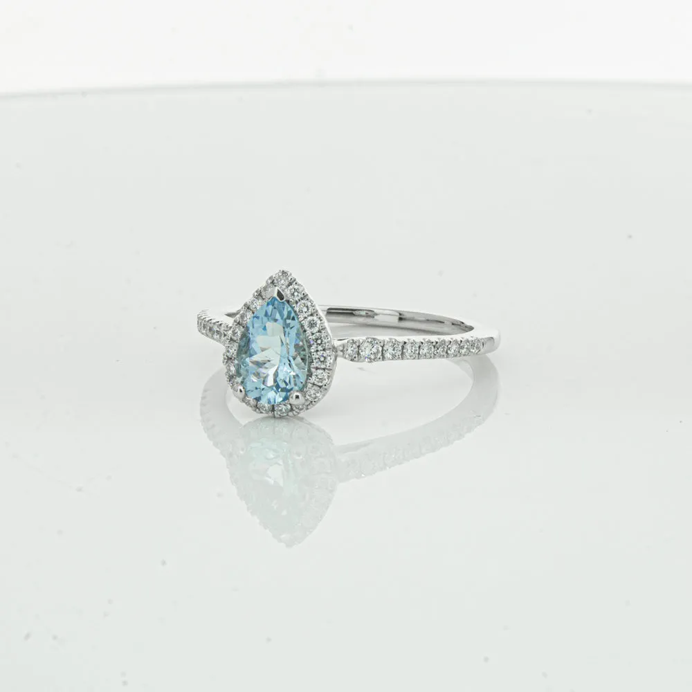 18ct White Gold .59ct Aquamarine & Diamond Mini Sierra Ring