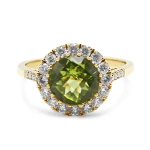 18ct Yellow Gold Diamond & Peridot Cluster Ring, Diamond Shoulders