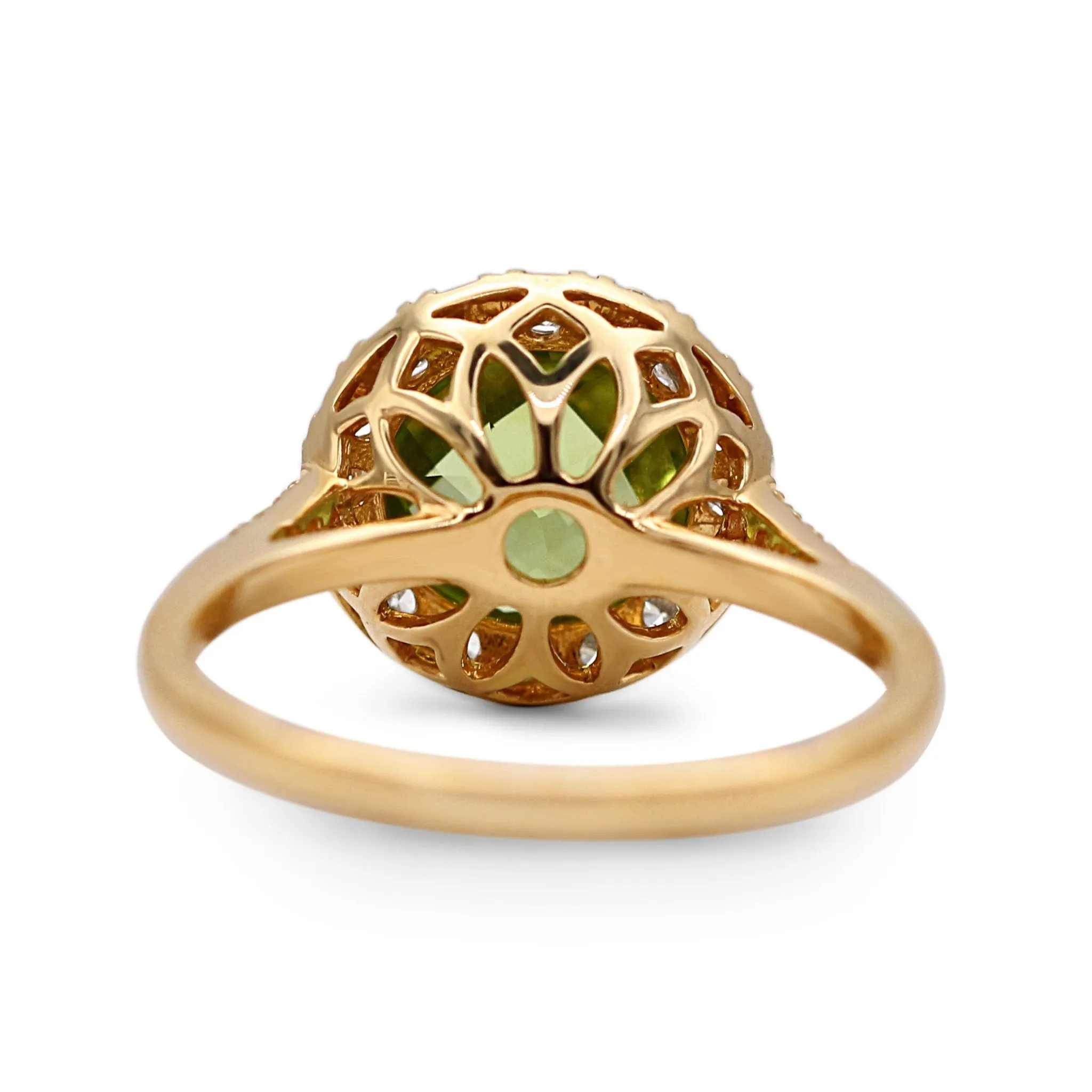 18ct Yellow Gold Diamond & Peridot Cluster Ring, Diamond Shoulders