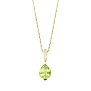 18ct Yellow gold peridot teardrop pendant with diamond set bail.
