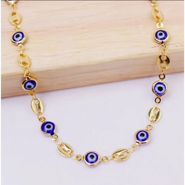 18K Gold Plated Mariner Blue Evil Eye Crystal Anklet