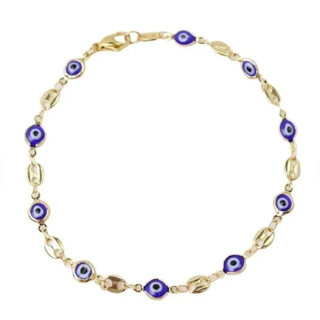 18K Gold Plated Mariner Blue Evil Eye Crystal Anklet