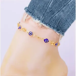 18K Gold Plated Mariner Blue Evil Eye Crystal Anklet