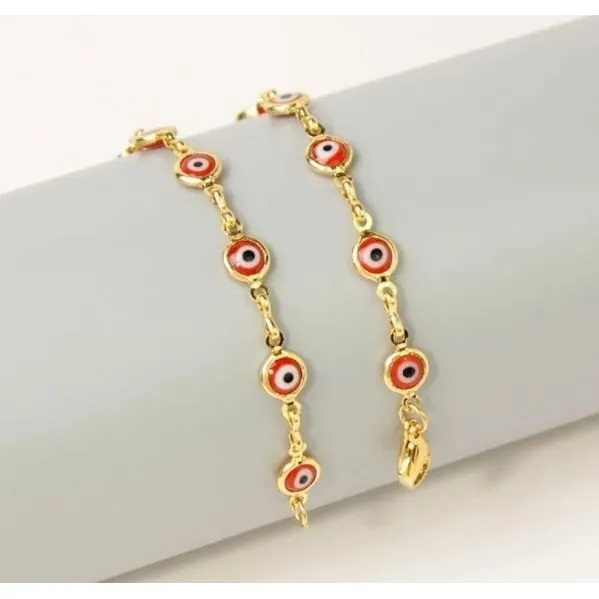 18K Gold Plated Mariner Red Evil Eye Crystal Anklet