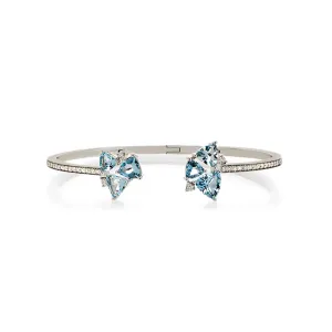 18k Mirage White Gold Bracelet/bangle With 0.48 Cts Vs-Gh Diamonds  And Aquamarine
