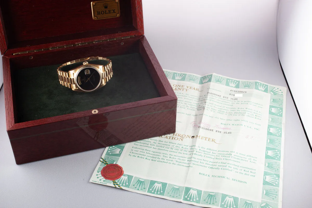 1983 Rolex 18K YG Day-Date 18038 Onyx Dial with Box and Papers