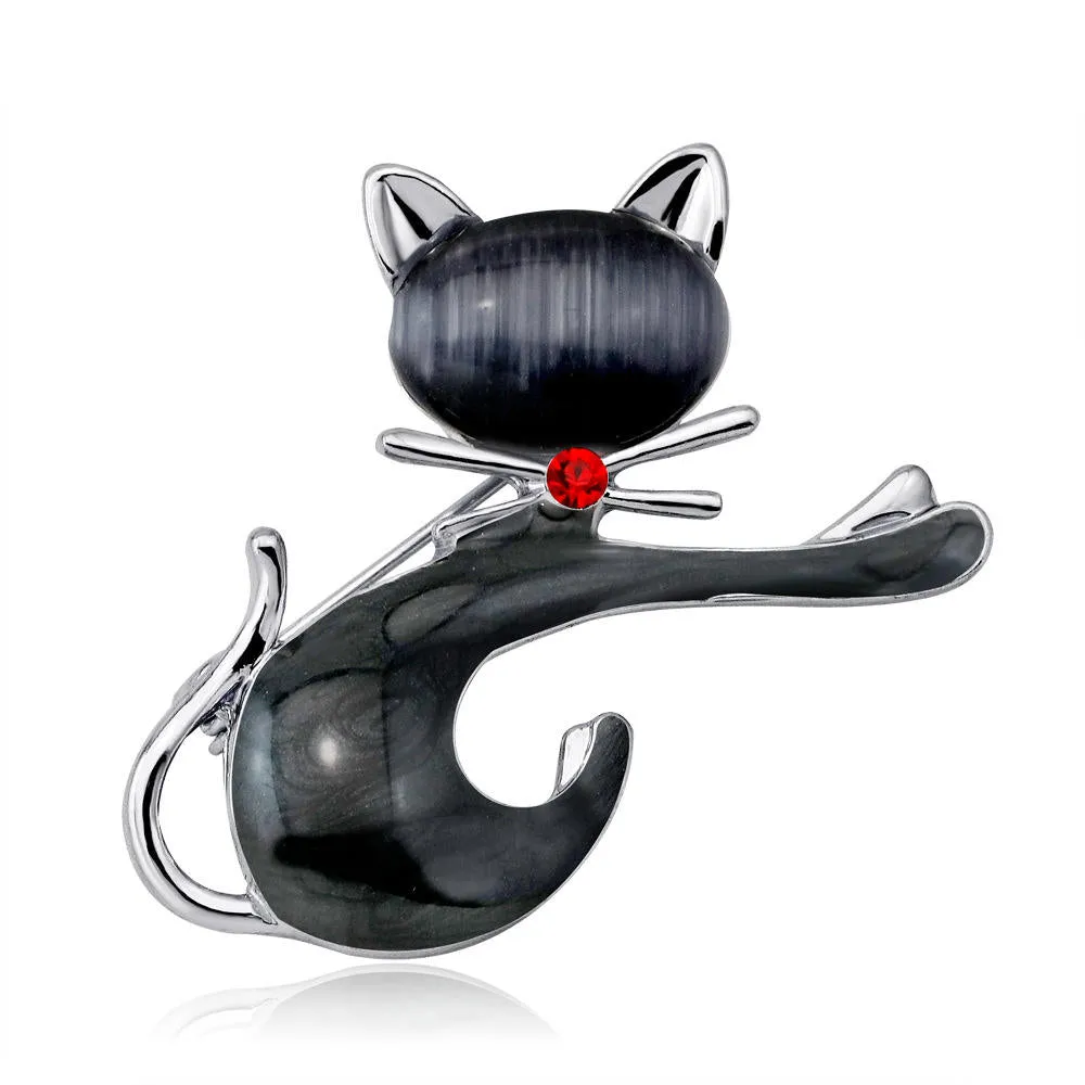 2023 Cute Personality Cat's Eye Brooch Metal Alloy Rhinestone Luxury Baroque Rhinestone Cat Women Brooch