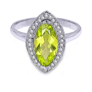 2.15 Carat 14K Solid White Gold Ring Diamond Marquis Peridot