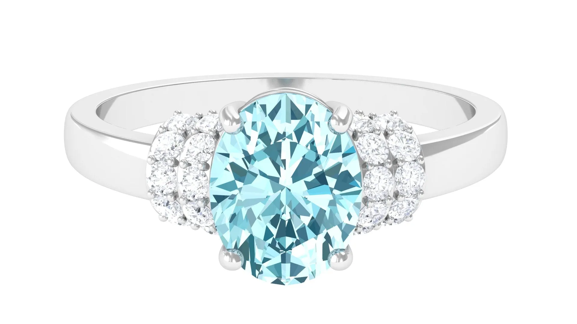 2.25 CT Oval Cut Aquamarine Engagement Ring with Moissanite Collar