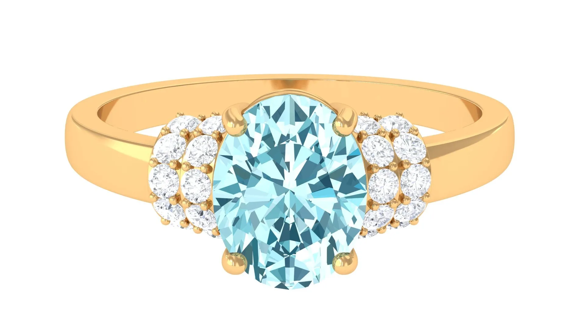 2.25 CT Oval Cut Aquamarine Engagement Ring with Moissanite Collar