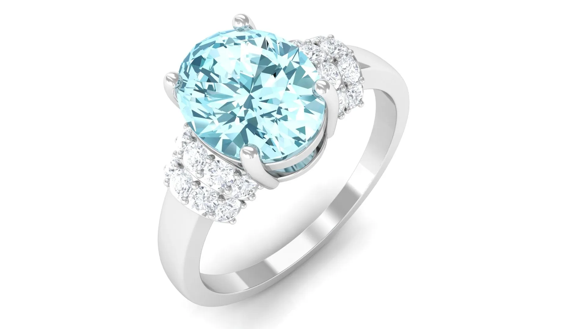 2.25 CT Oval Cut Aquamarine Engagement Ring with Moissanite Collar