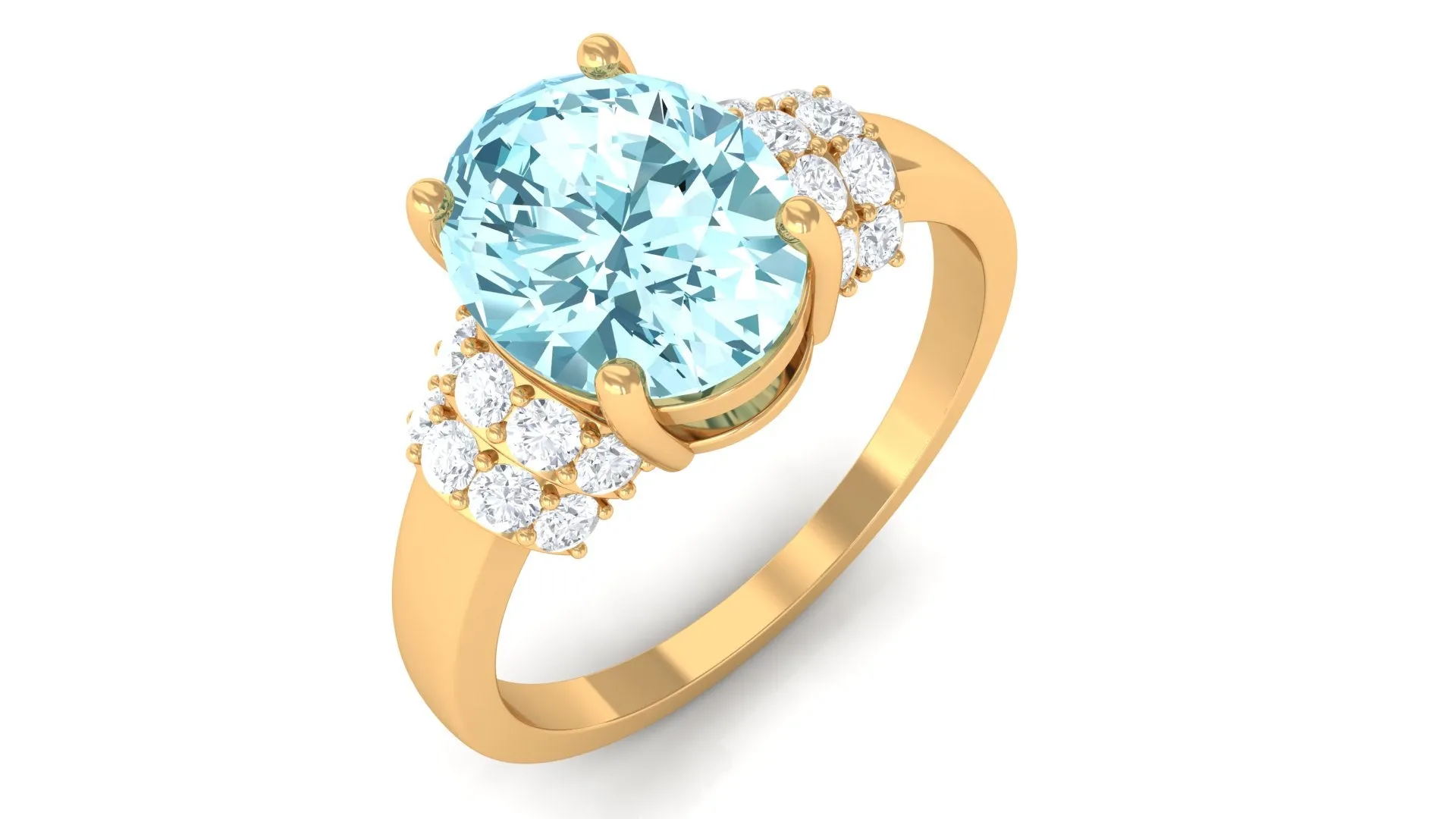 2.25 CT Oval Cut Aquamarine Engagement Ring with Moissanite Collar