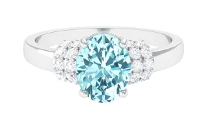 2.25 CT Oval Cut Aquamarine Engagement Ring with Moissanite Collar