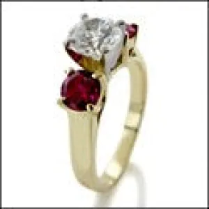 3 Stone Diamond Centrer Ruby All Round Cubic Zirconia Cz Ring