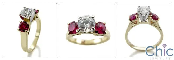 3 Stone Diamond Centrer Ruby All Round Cubic Zirconia Cz Ring