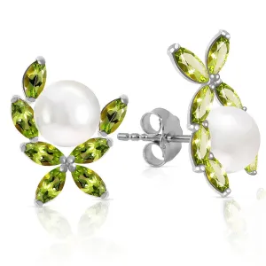 3.25 Carat 14K Solid White Gold Stud Earrings Natural Peridot Pearl