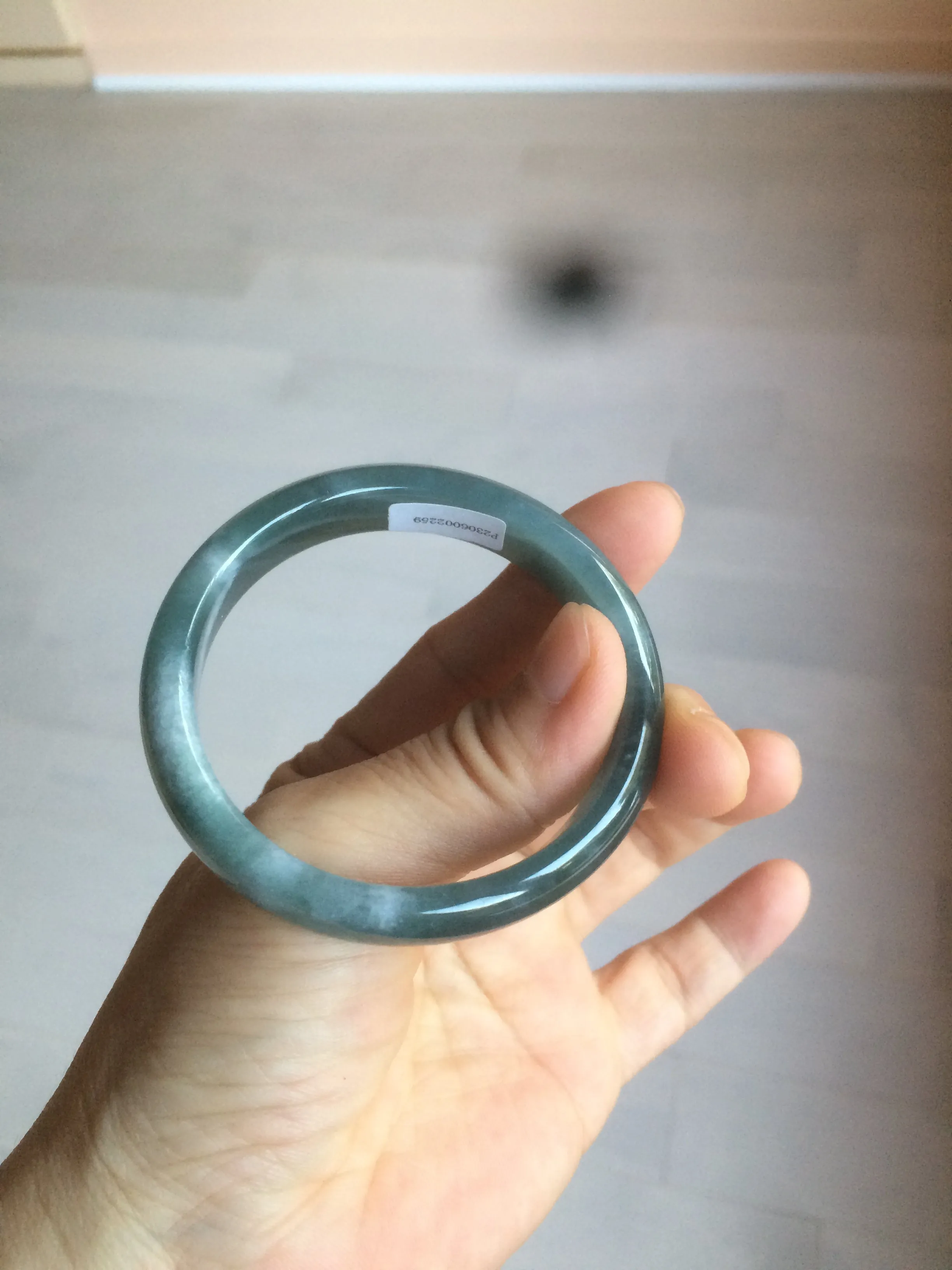 49mm Certified Type A 100% Natural icy watery deep sea green/blue/gray/white oval Guatemala Jadeite bangle F123-2259