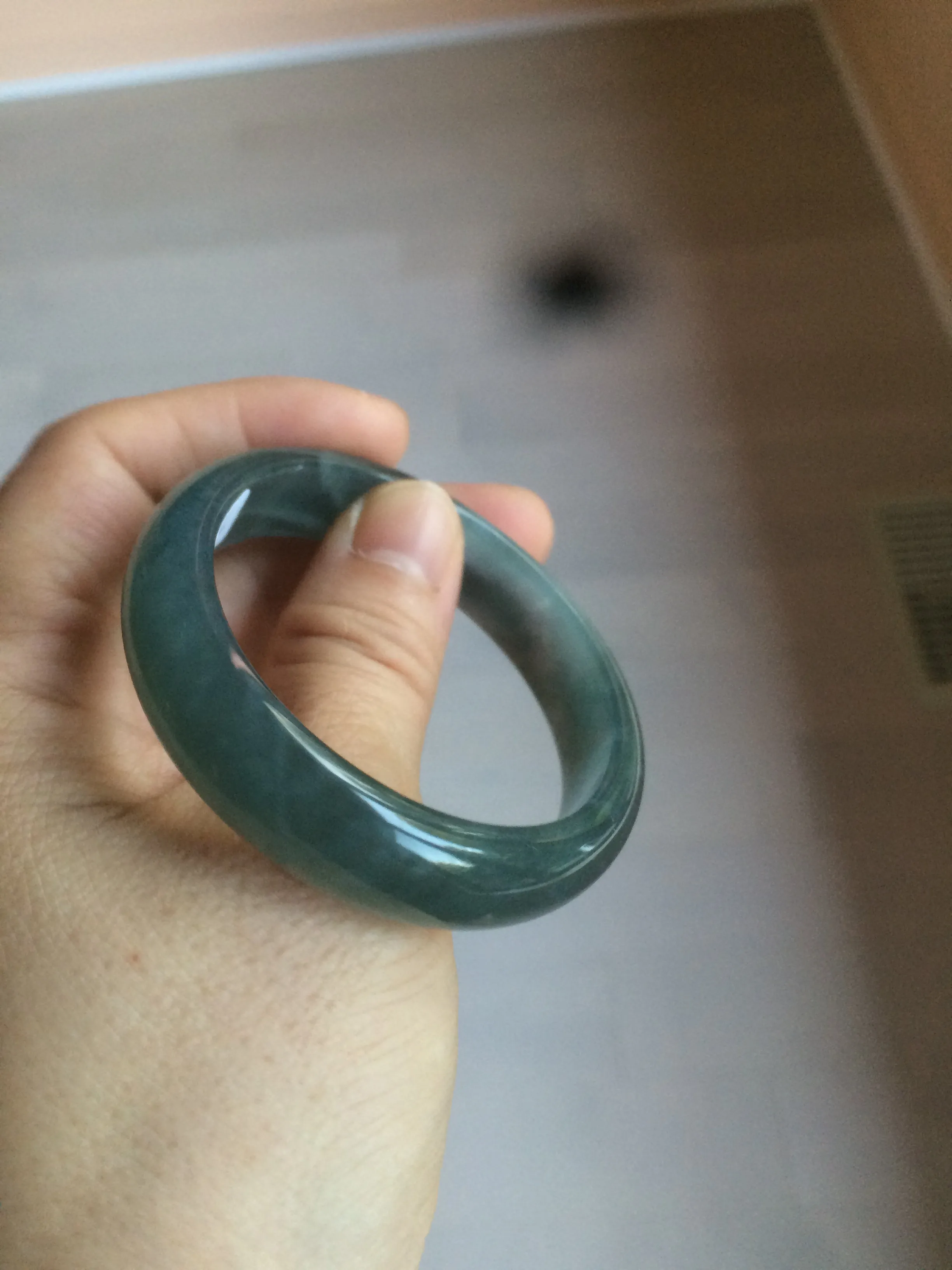 49mm Certified Type A 100% Natural icy watery deep sea green/blue/gray/white oval Guatemala Jadeite bangle F123-2259