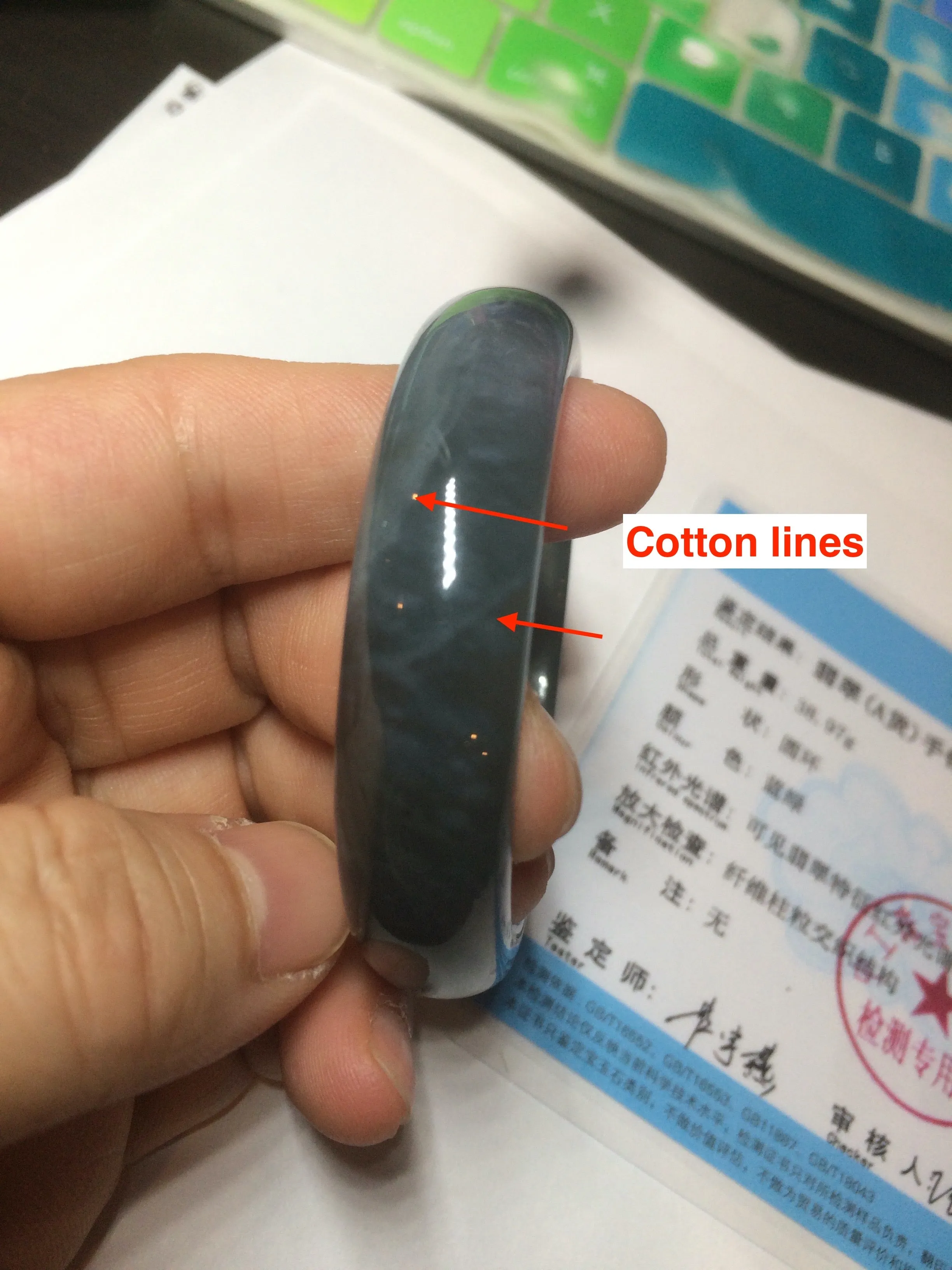 49mm Certified Type A 100% Natural icy watery deep sea green/blue/gray/white oval Guatemala Jadeite bangle F123-2259