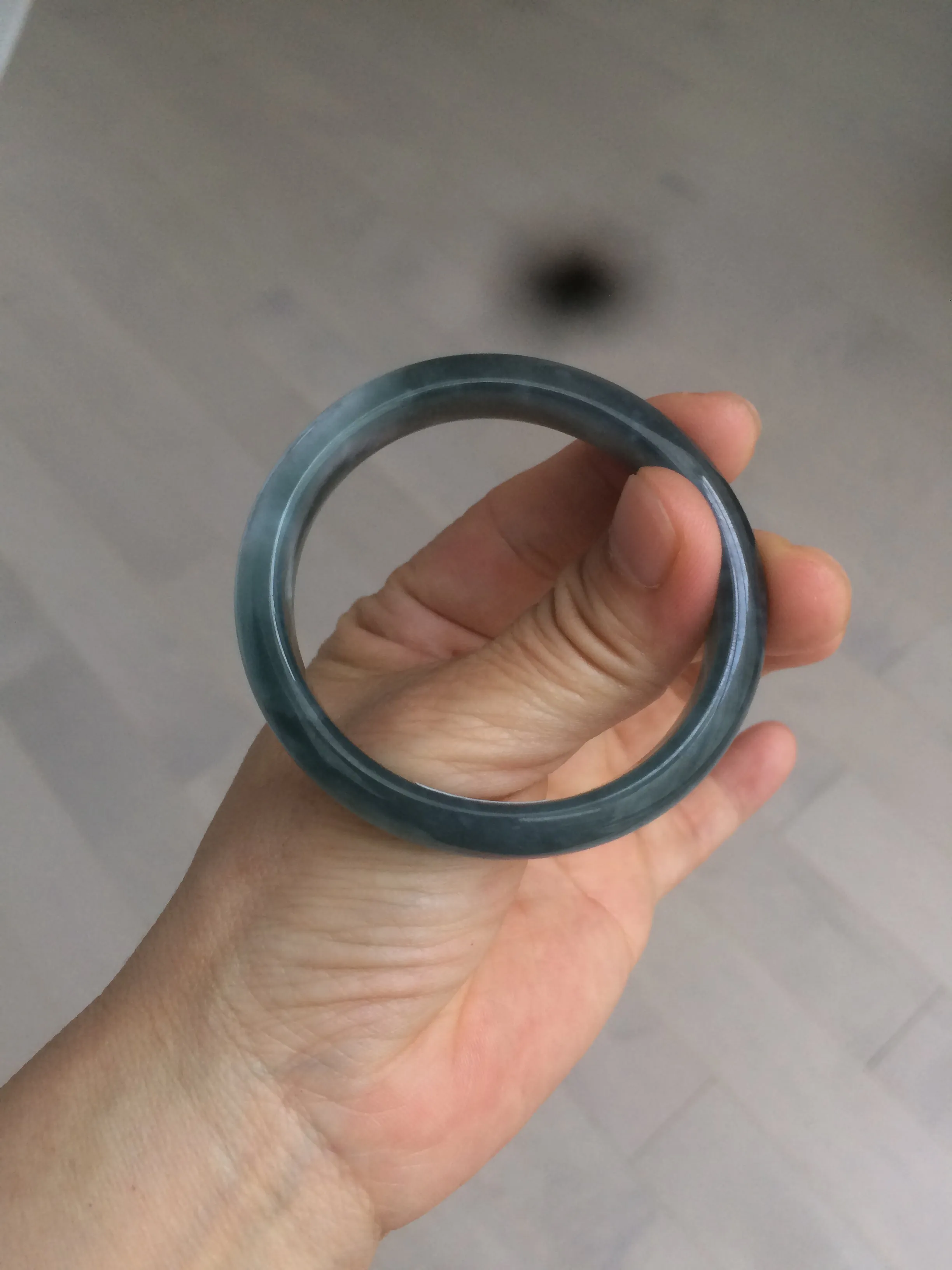 49mm Certified Type A 100% Natural icy watery deep sea green/blue/gray/white oval Guatemala Jadeite bangle F123-2259