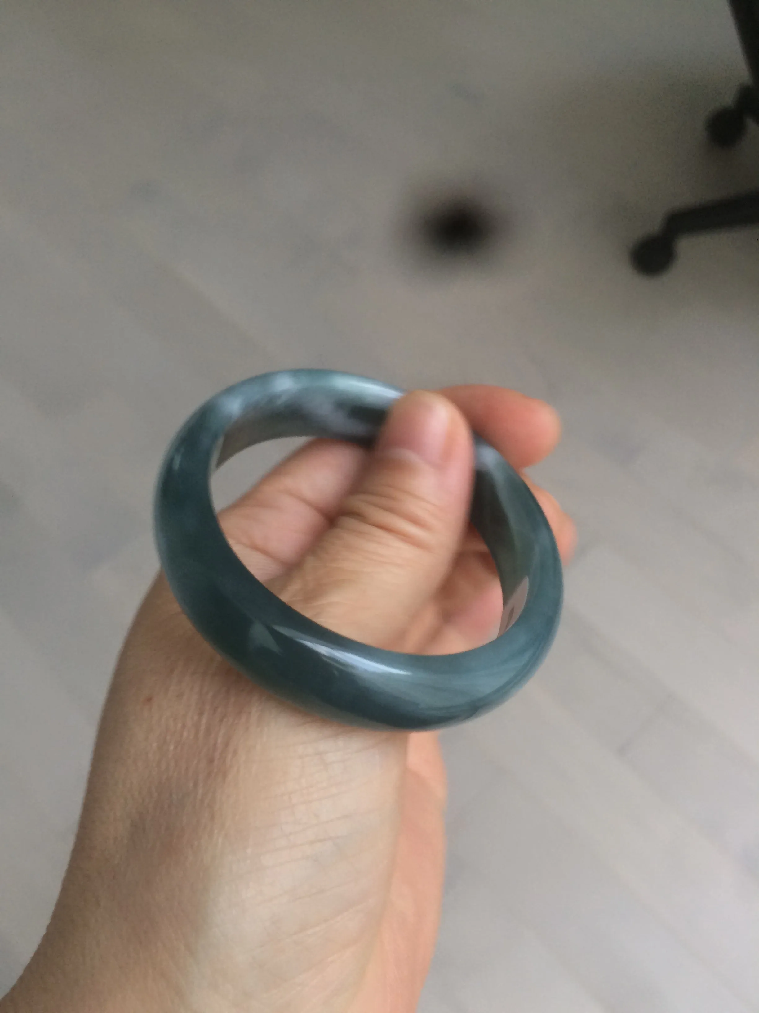 49mm Certified Type A 100% Natural icy watery deep sea green/blue/gray/white oval Guatemala Jadeite bangle F123-2259