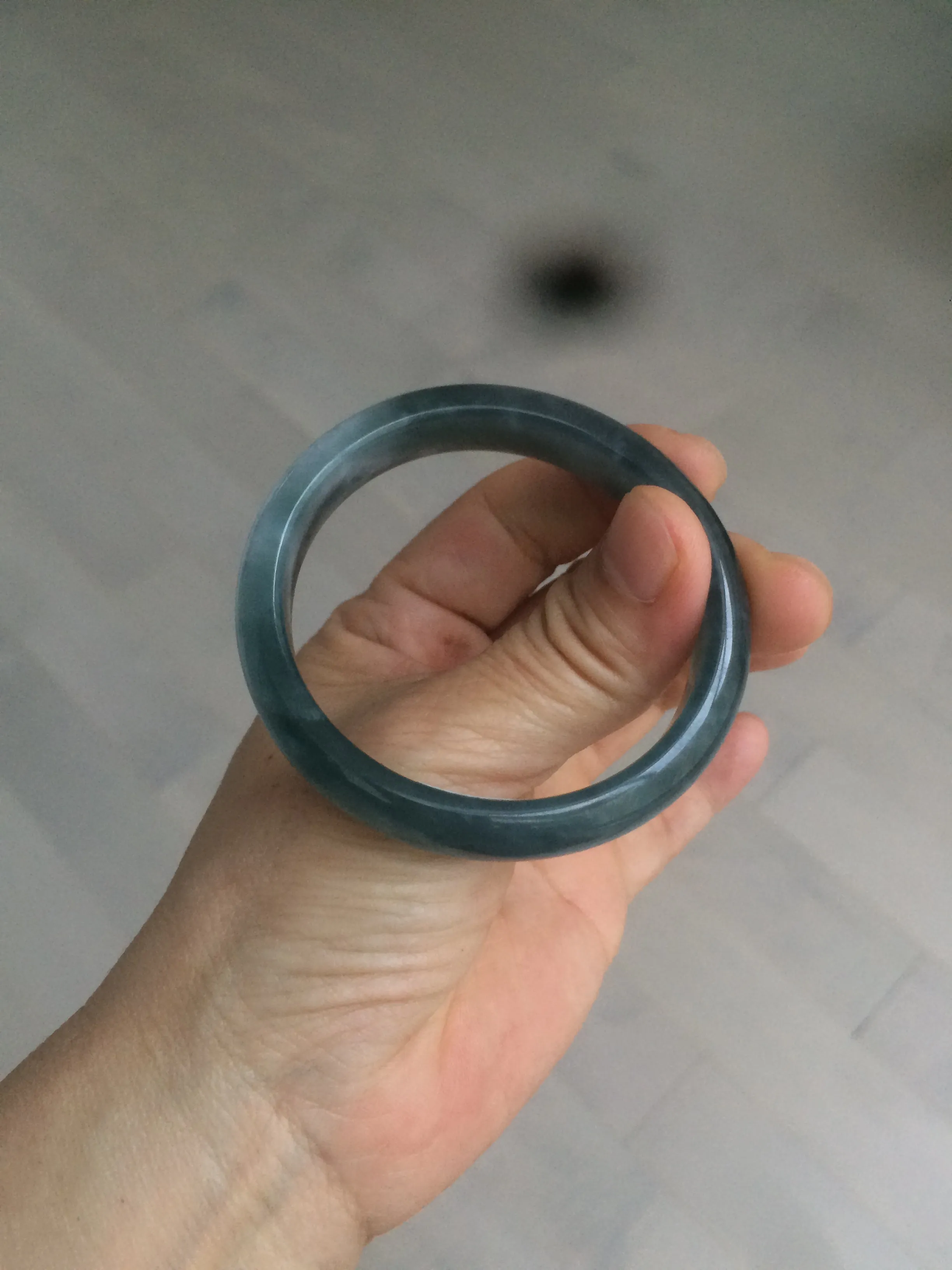 49mm Certified Type A 100% Natural icy watery deep sea green/blue/gray/white oval Guatemala Jadeite bangle F123-2259