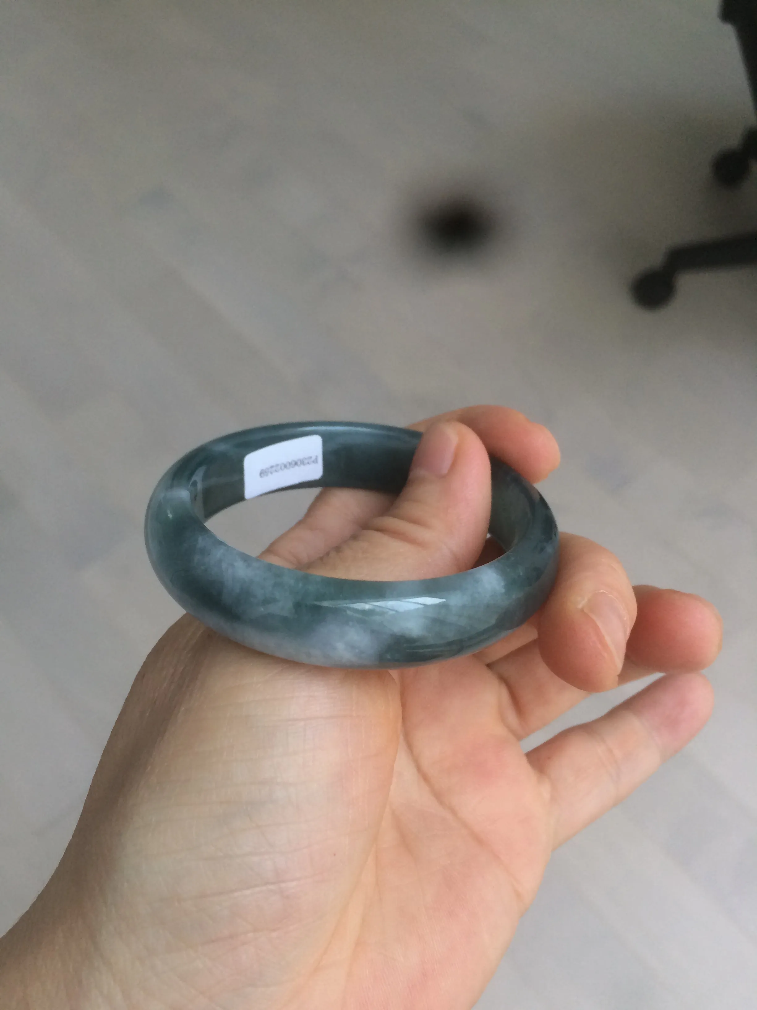 49mm Certified Type A 100% Natural icy watery deep sea green/blue/gray/white oval Guatemala Jadeite bangle F123-2259