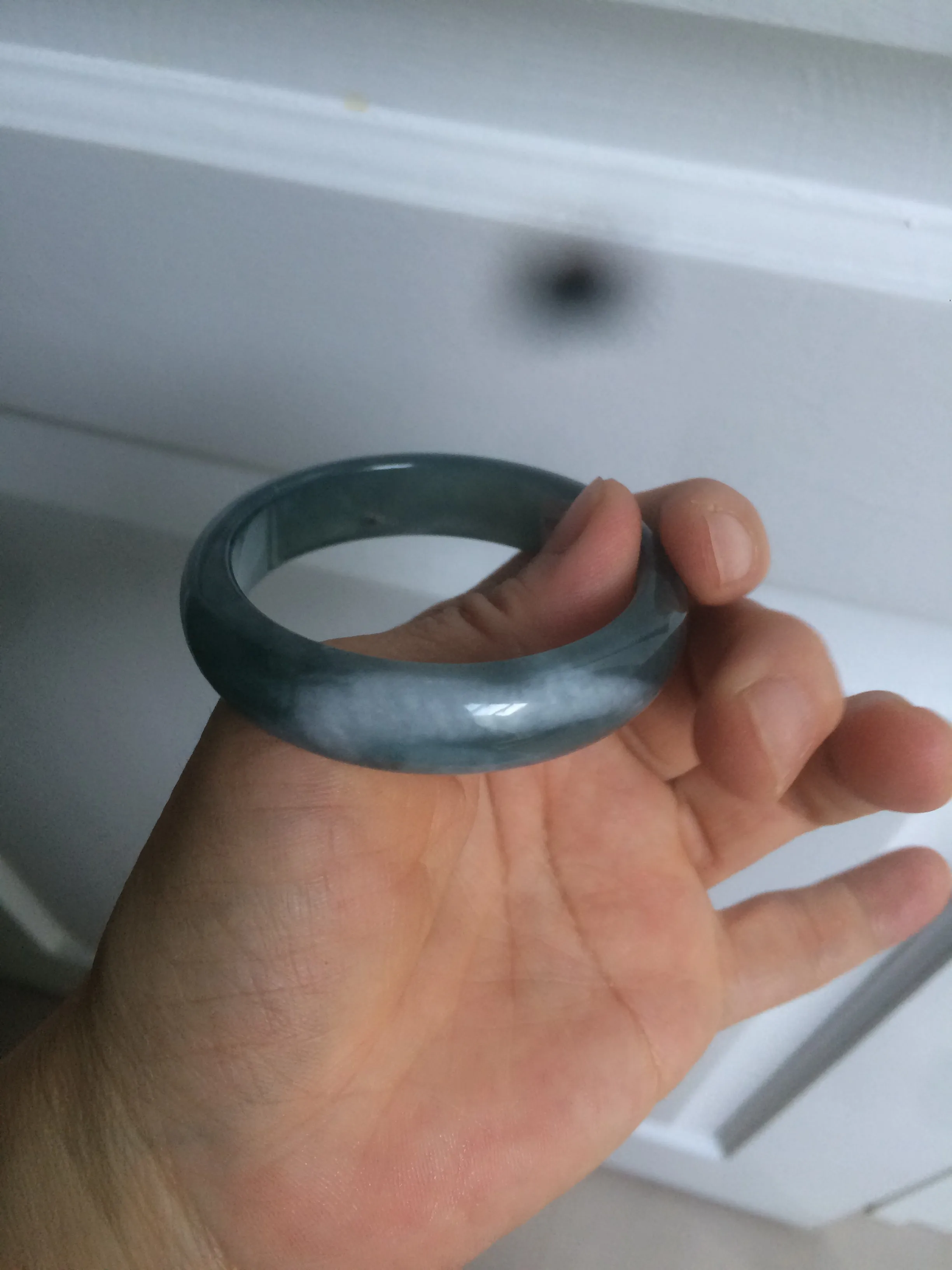 49mm Certified Type A 100% Natural icy watery deep sea green/blue/gray/white oval Guatemala Jadeite bangle F123-2259