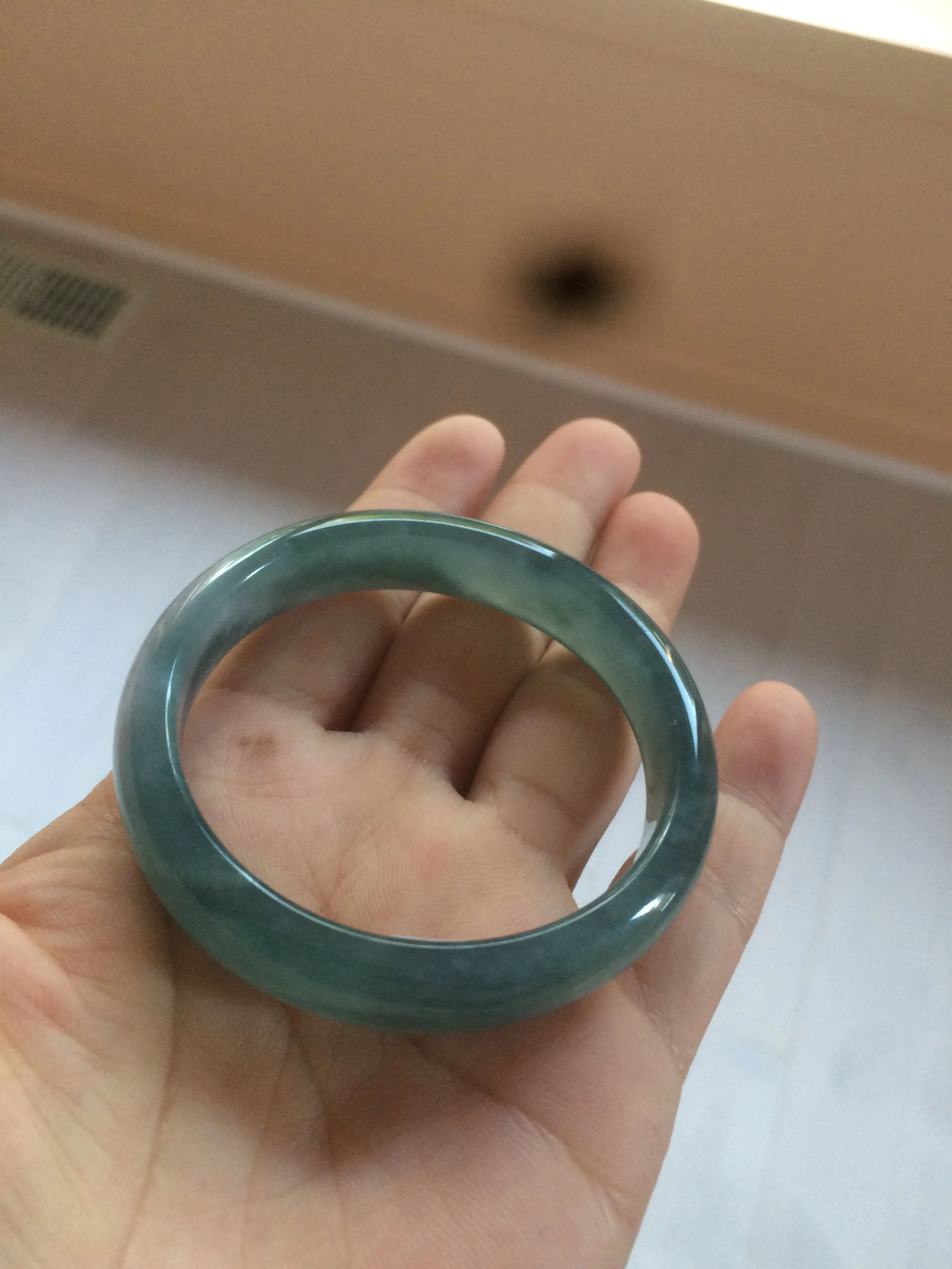 49mm Certified Type A 100% Natural icy watery deep sea green/blue/gray/white oval Guatemala Jadeite bangle F123-2259
