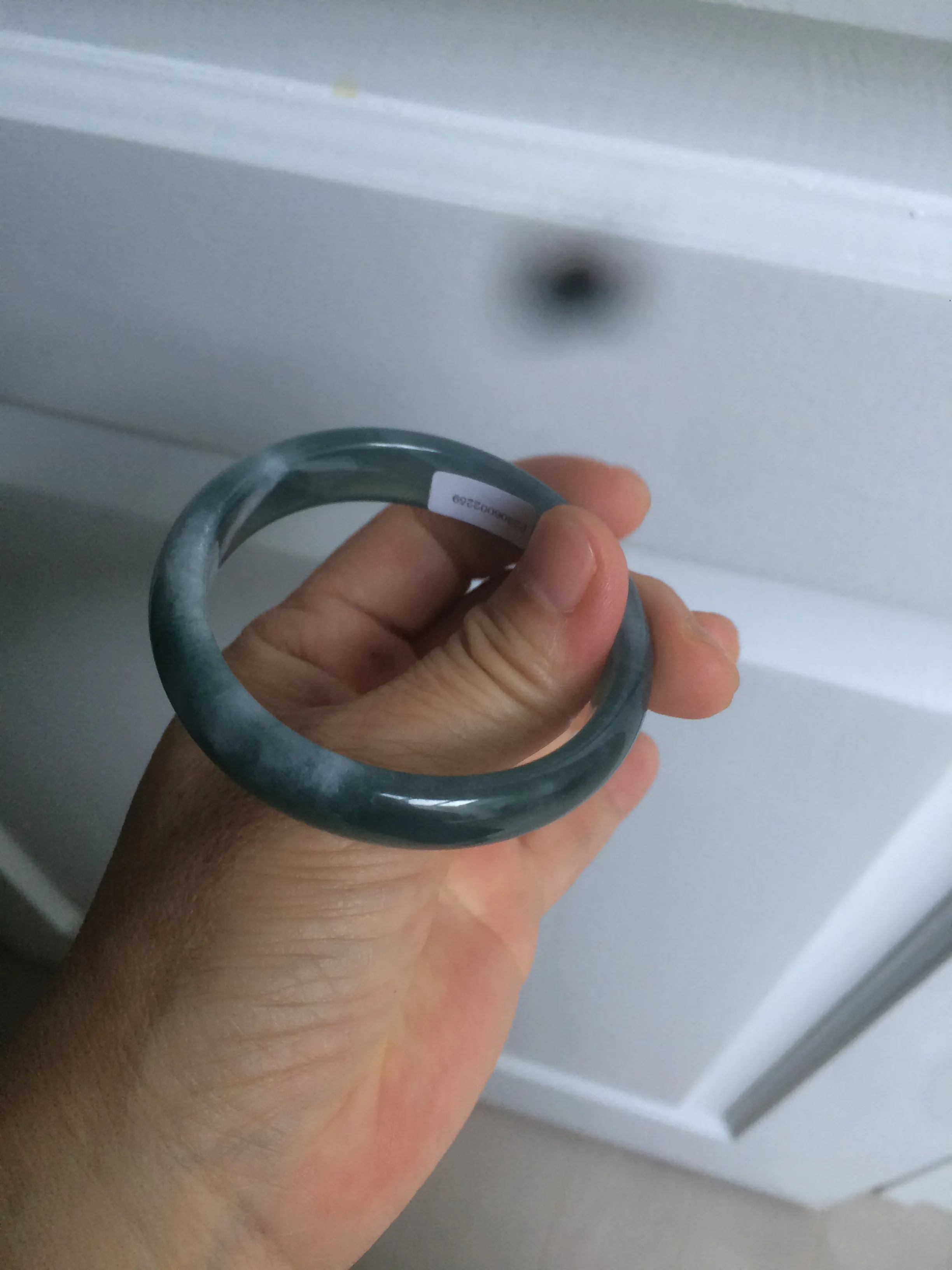 49mm Certified Type A 100% Natural icy watery deep sea green/blue/gray/white oval Guatemala Jadeite bangle F123-2259