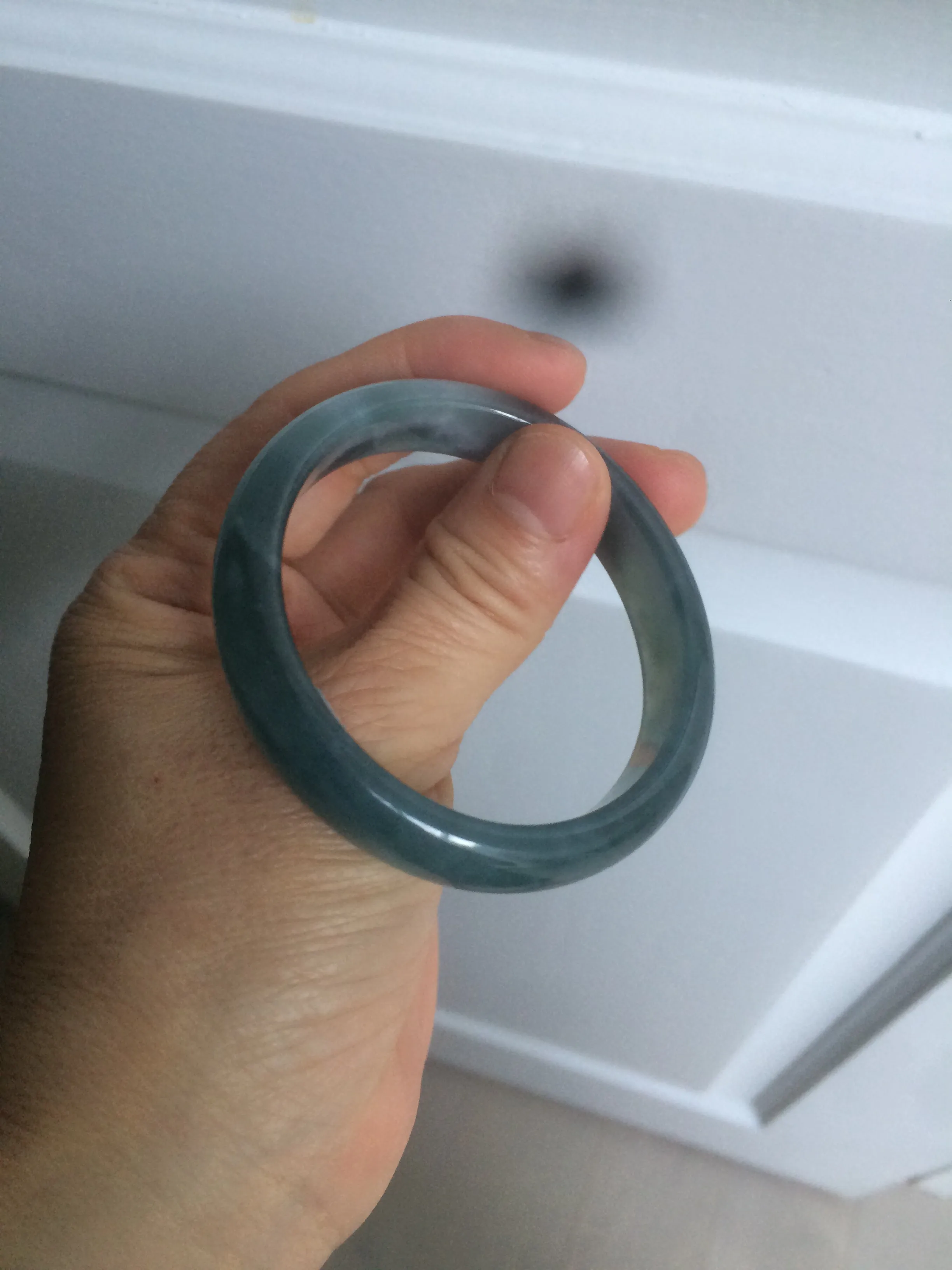 49mm Certified Type A 100% Natural icy watery deep sea green/blue/gray/white oval Guatemala Jadeite bangle F123-2259