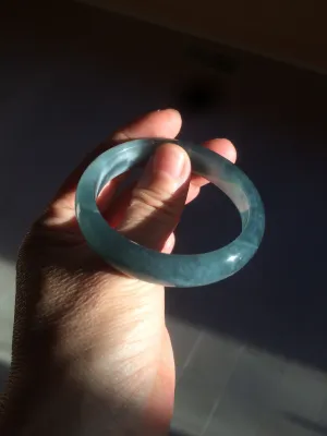 49mm Certified Type A 100% Natural icy watery deep sea green/blue/gray/white oval Guatemala Jadeite bangle F123-2259