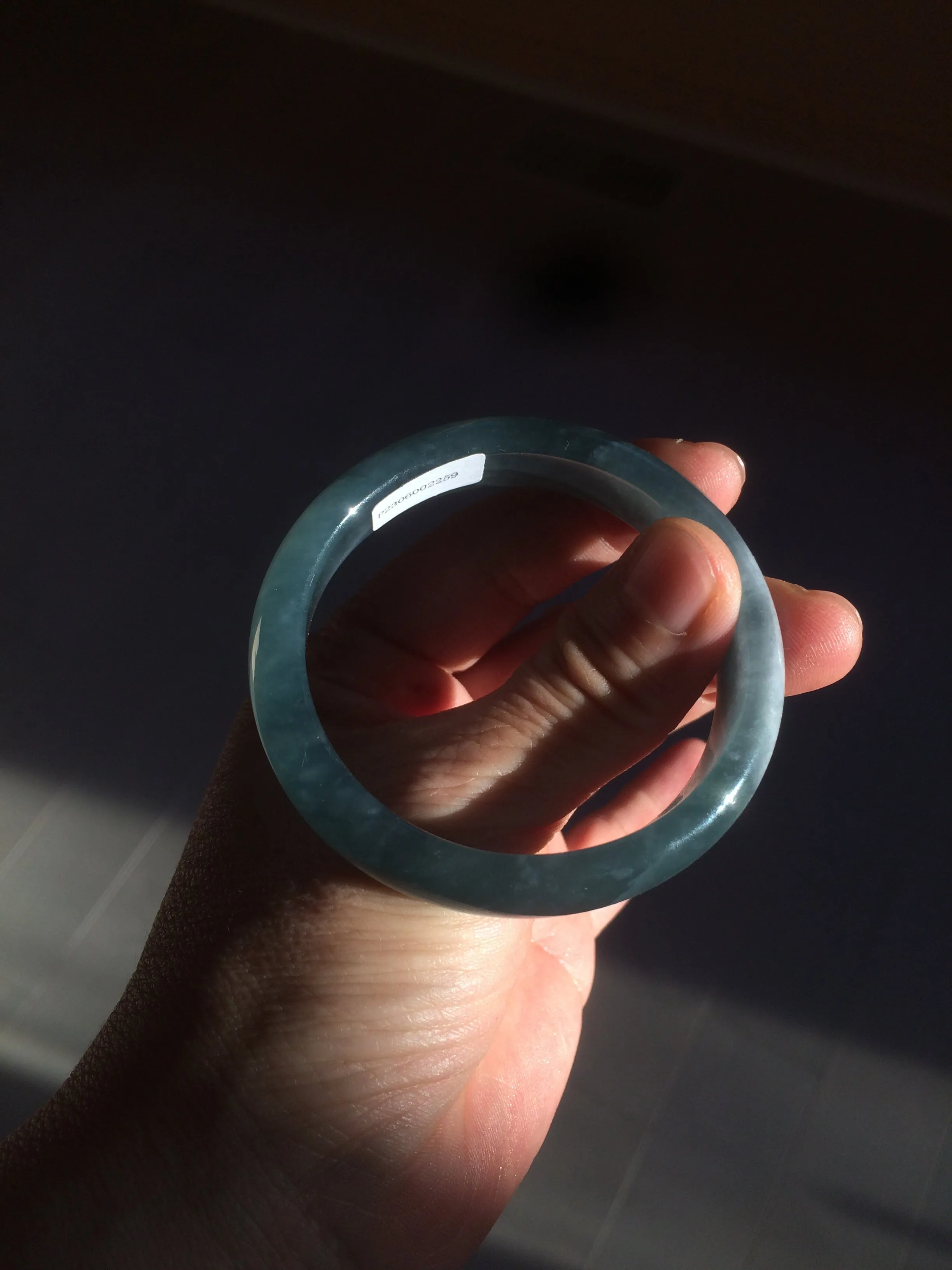 49mm Certified Type A 100% Natural icy watery deep sea green/blue/gray/white oval Guatemala Jadeite bangle F123-2259