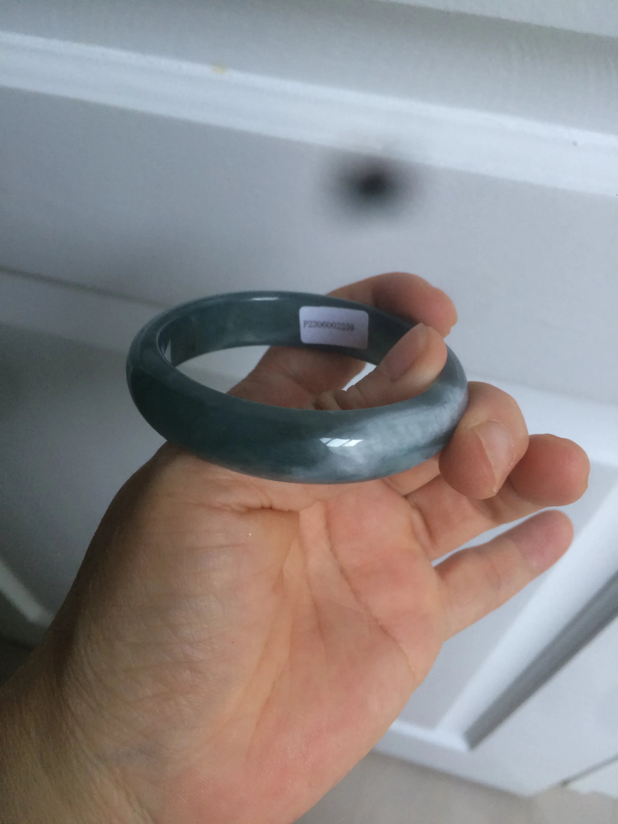49mm Certified Type A 100% Natural icy watery deep sea green/blue/gray/white oval Guatemala Jadeite bangle F123-2259