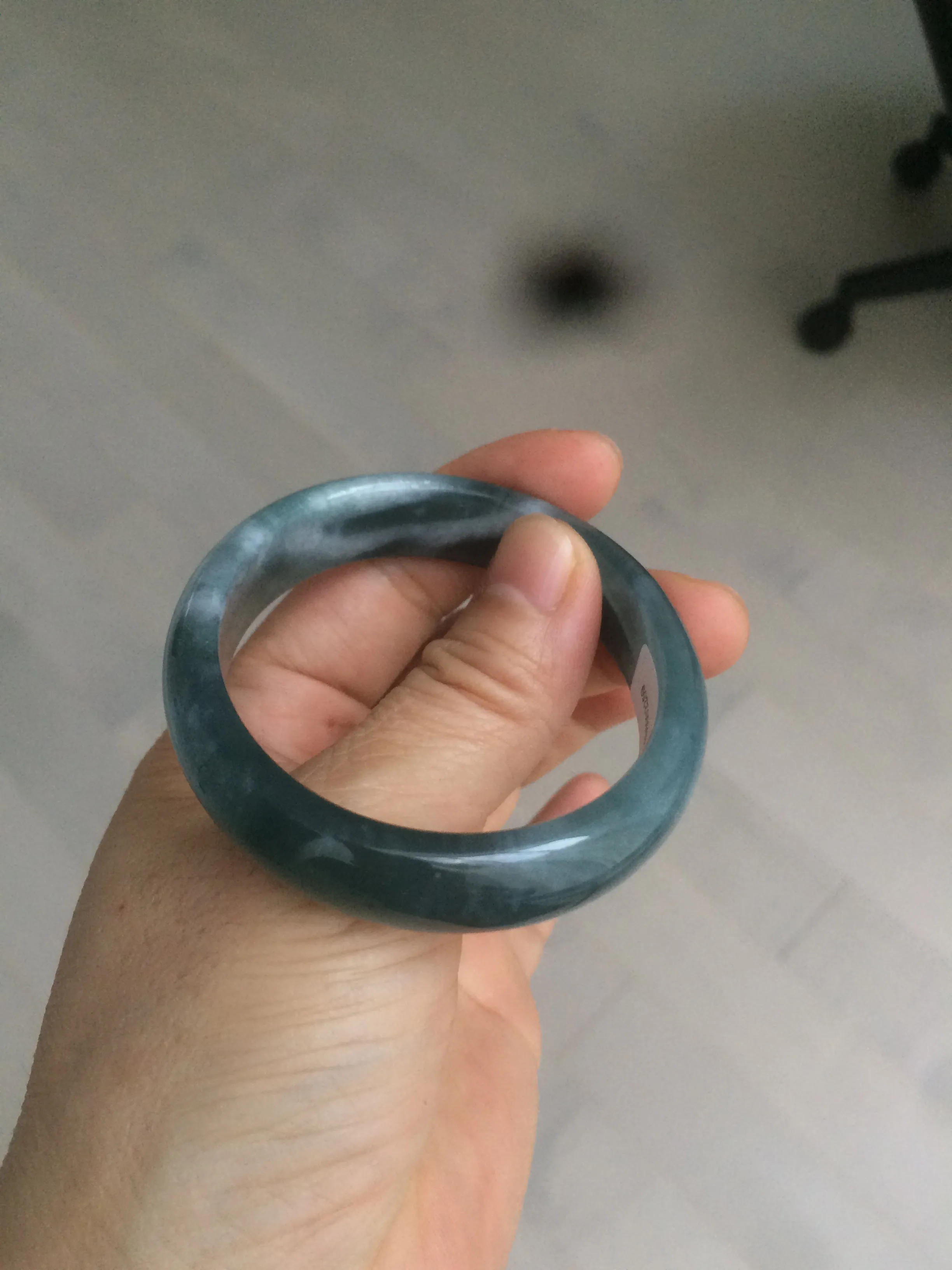 49mm Certified Type A 100% Natural icy watery deep sea green/blue/gray/white oval Guatemala Jadeite bangle F123-2259