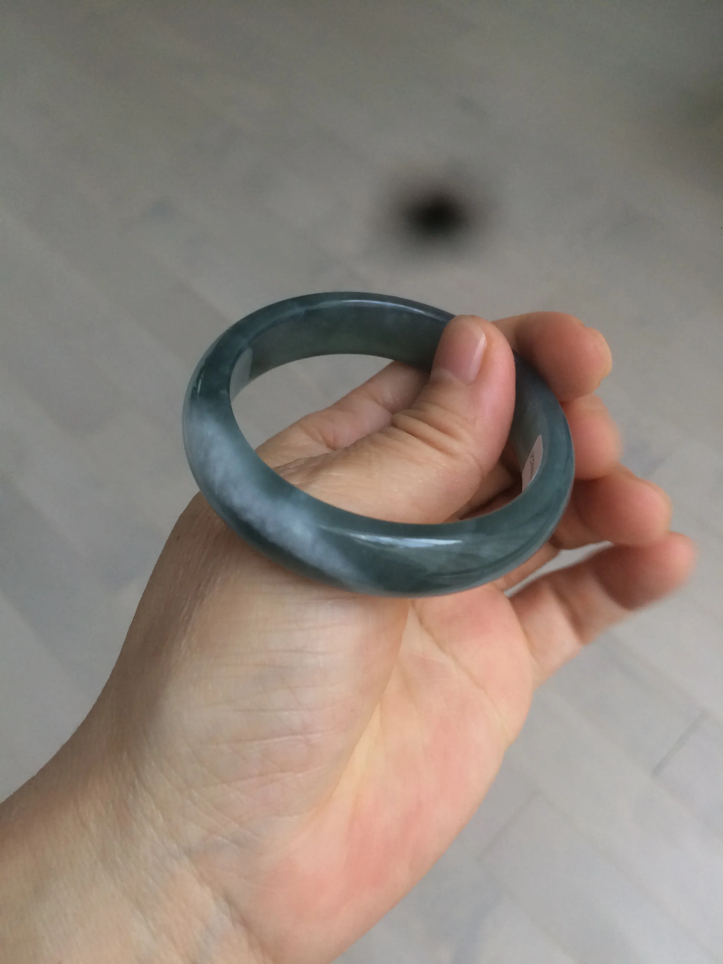 49mm Certified Type A 100% Natural icy watery deep sea green/blue/gray/white oval Guatemala Jadeite bangle F123-2259