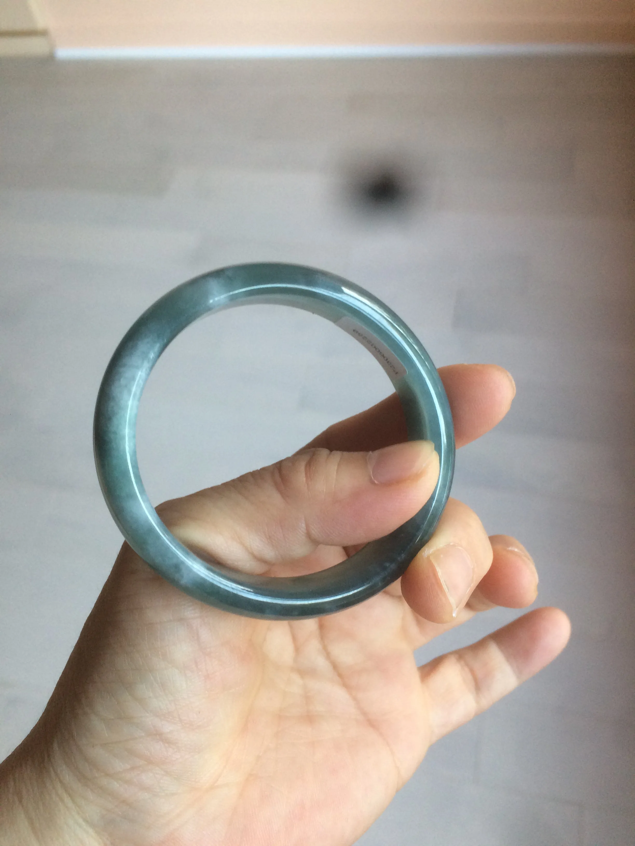49mm Certified Type A 100% Natural icy watery deep sea green/blue/gray/white oval Guatemala Jadeite bangle F123-2259